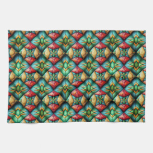 Paño De Cocina Patrón de mosaico geométrico colorido inspirado en
