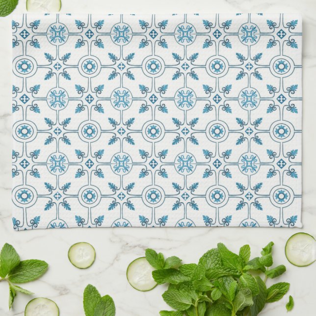 Paño De Cocina Patrón de mosaico marroquí azul (Doblado)