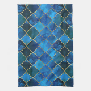 Paño De Cocina Patrón de mosaico marroquí de zafiro Gemstone y or