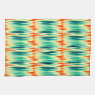 Paño De Cocina Patrón de mosaico Verde azulado y naranja
