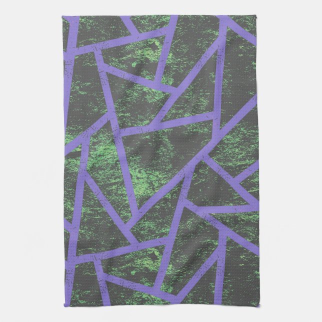 Paño De Cocina Patrón de mosaico violeta y verde (Vertical)