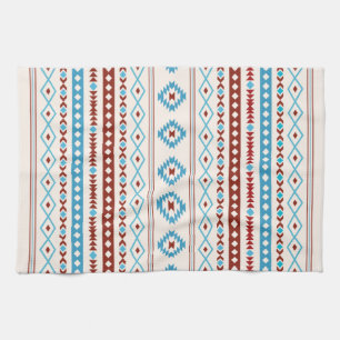 Paño De Cocina Patrón de motivos mixtos Aztec Blues Red Cream