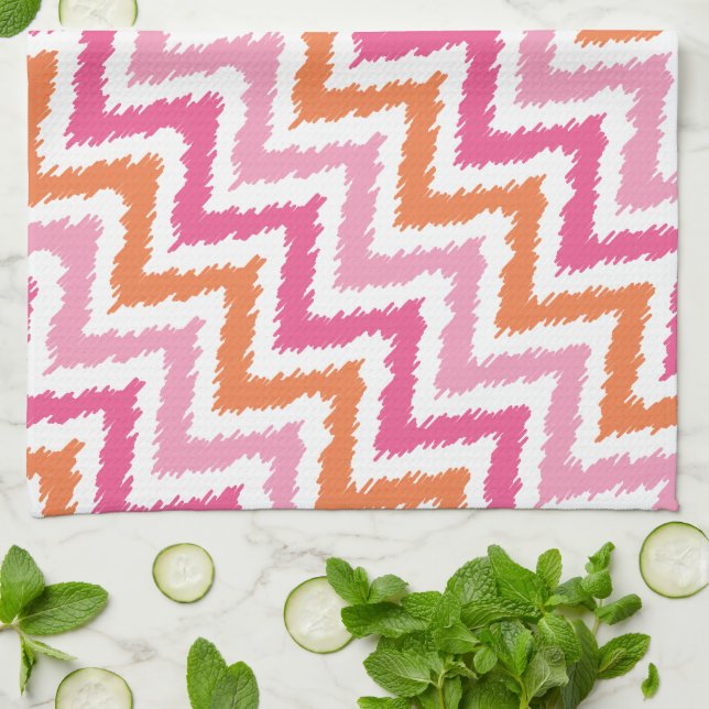 Paño De Cocina Patrón de Naranja rosa Zigzag Ikat (Doblado)