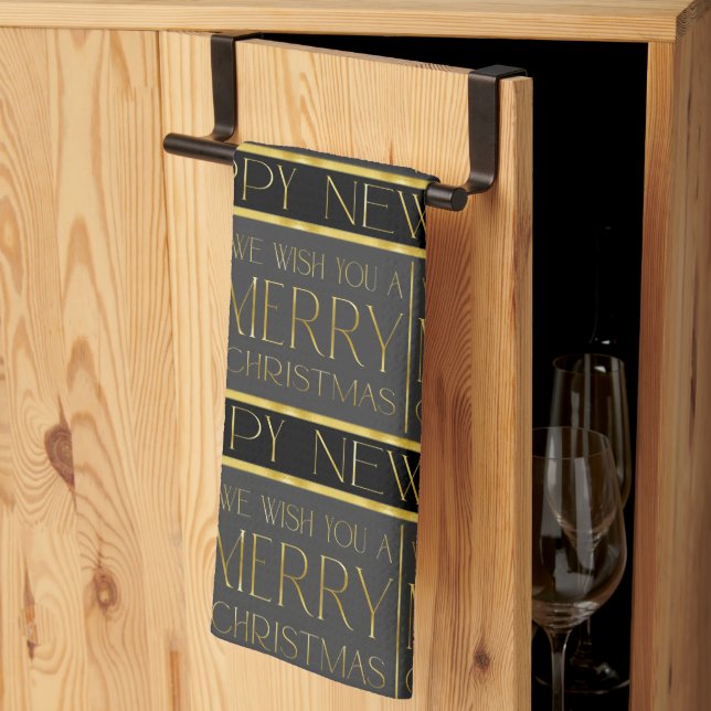 Paño De Cocina Patrón de Navidad Black Gold #35b ID1009 (Pliegue de tercios)