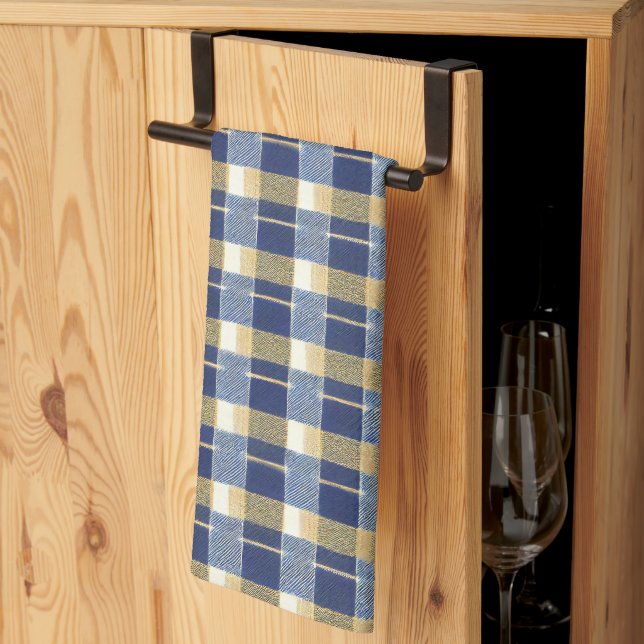 Paño De Cocina Patrón de Navidad Blue Gold #7 ID1009 (Pliegue de tercios)
