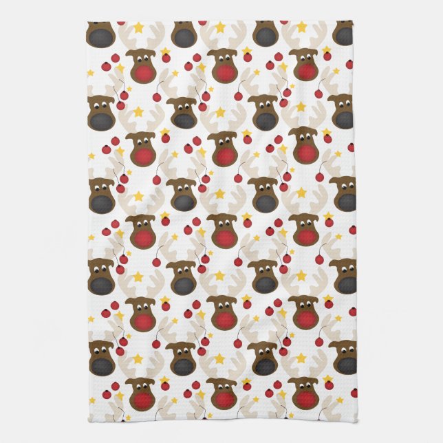 Paño De Cocina Patrón de Navidad de Reno Lindo (Vertical)