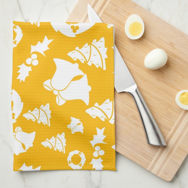 Paño De Cocina Patrón de Navidades amarillos (Doblado Cuarto)