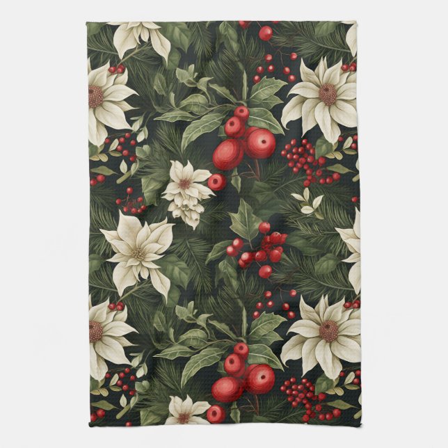 Paño De Cocina Patrón de Navidades botánicos (Vertical)