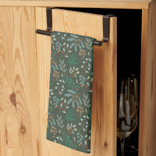 Paño De Cocina Patrón de Navidades botánicos de invierno Verde