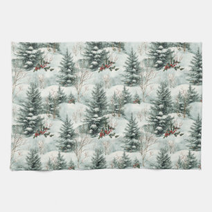 Paño De Cocina Patrón de navidades con bosques y pinos nevados