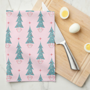 Paño De Cocina Patrón de Navidades de árbol de navidad rosado