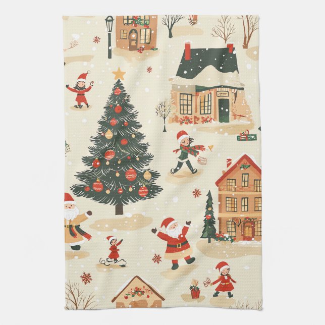 Paño De Cocina Patrón de Navidades de bosques de época (8) (Vertical)