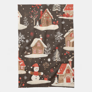 Paño De Cocina Patrón de Navidades de madera de época (12)