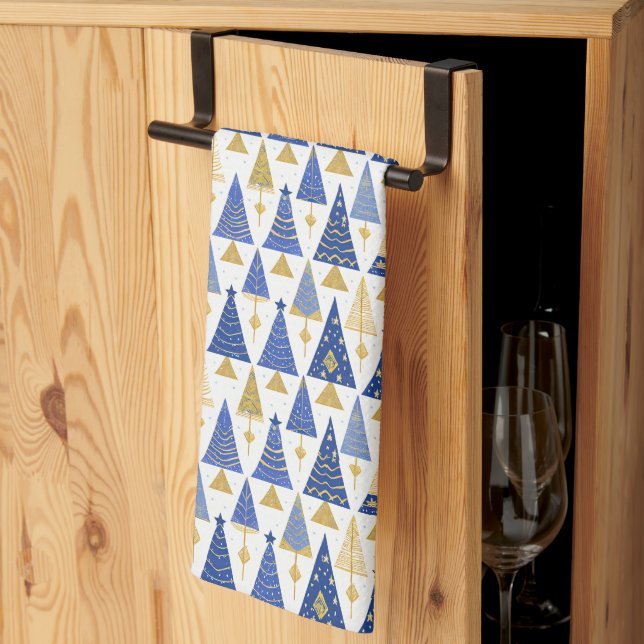 Paño De Cocina Patrón de Navidades de oro azul #25 ID1009 (Pliegue de tercios)