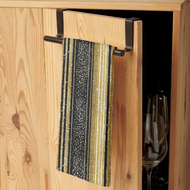 Paño De Cocina Patrón de Navidades de oro negro #28 ID1009 (Pliegue de tercios)