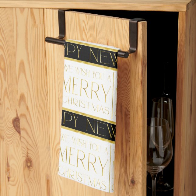 Paño De Cocina Patrón de Navidades de oro negro#35 ID1009 (Pliegue de tercios)