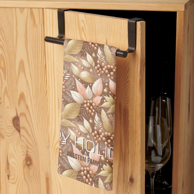 Paño De Cocina Patrón de Navidades de oro rosa#8 ID1009 (Pliegue de tercios)