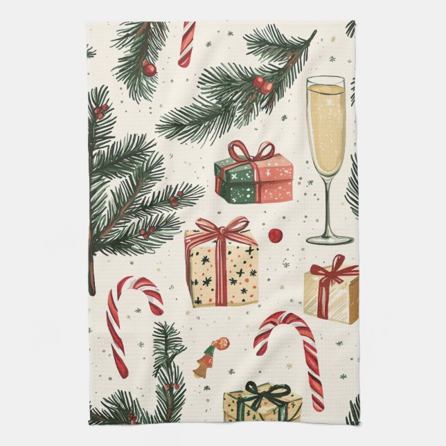 Paño De Cocina Patrón de Navidades florales de Poinsettia (1) (Vertical)