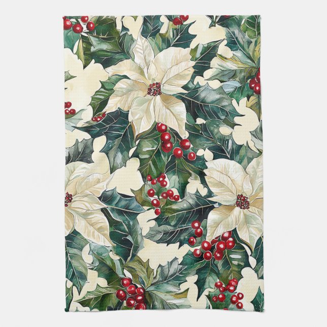 Paño De Cocina Patrón de Navidades florales de Poinsettia (19) (Vertical)