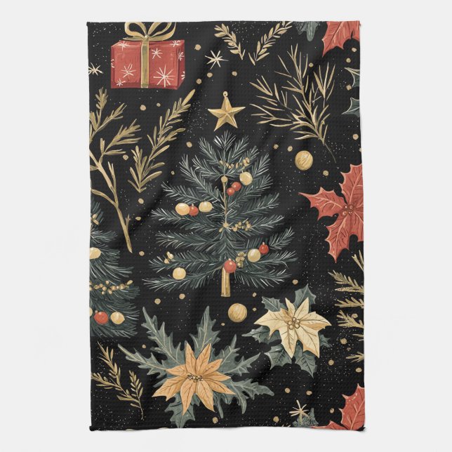 Paño De Cocina Patrón de Navidades florales de Poinsettia (21) (Vertical)