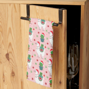 Paño De Cocina Patrón de Navidades Llamas y Cacti