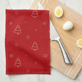 Paño De Cocina Patrón de Navidades rojos.Árboles festivos y copos