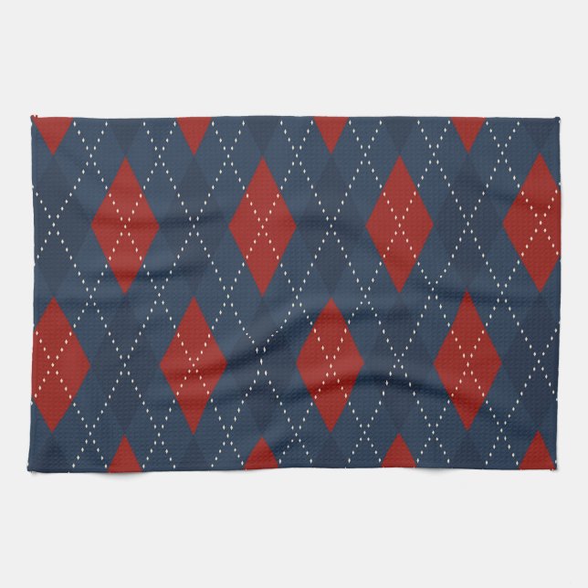 Paño De Cocina Patrón de Navidades Royal Blue Argyle (Horizontal)