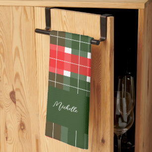 Paño De Cocina Patrón de Navidades Tartán Verde Rojo Moderno
