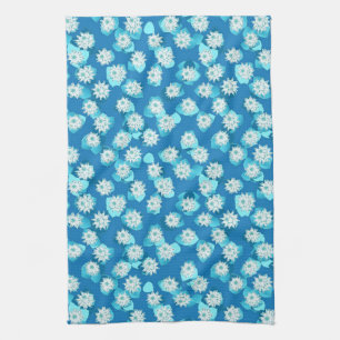 Paño De Cocina Patrón de nenúfar, turquesa, azul y blanco