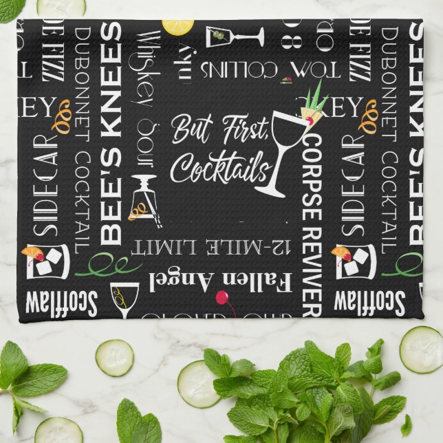 Paño De Cocina Patrón de nombres de cócteles retro (Doblado)