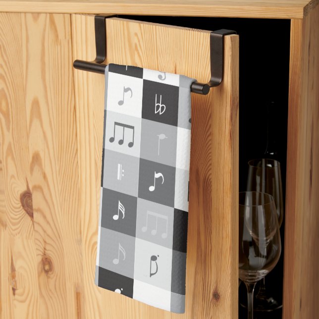 Paño De Cocina Patrón de notas de música en escala de grises (Pliegue de tercios)