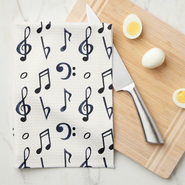 Paño De Cocina Patrón de notas musicales (Doblado Cuarto)