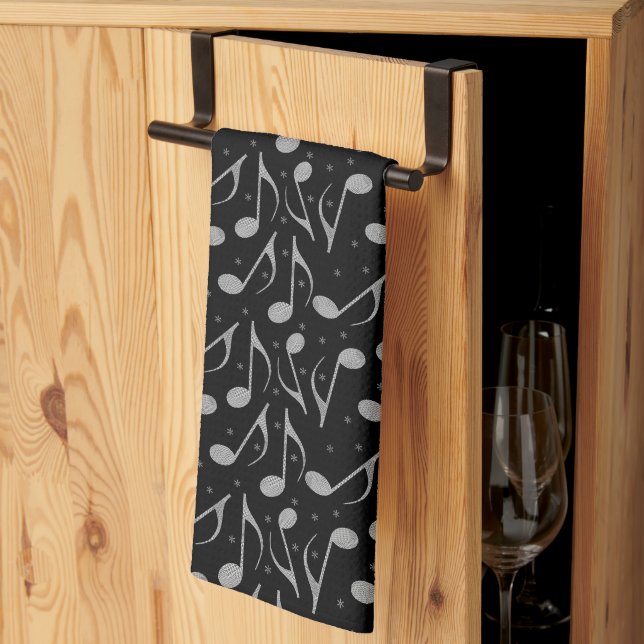 Paño De Cocina Patrón de notas musicales Chic Houndstooth (Pliegue de tercios)