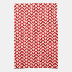 Paño De Cocina Patrón de ola Art Deco - rojo coral y rosa