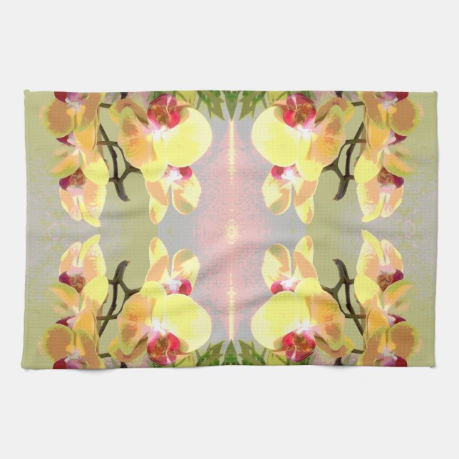 Paño De Cocina Patrón de Orquídeas Amarillas (Horizontal)