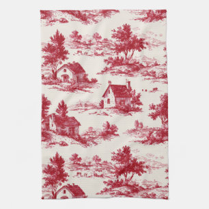 Paño De Cocina Patrón de paisaje campestre de Toile Rojo Rústico