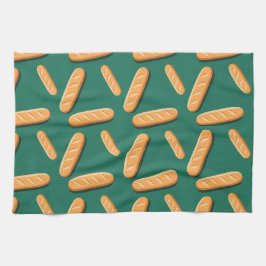 Paño De Cocina Patrón de pan de baguette sobre fondo verde