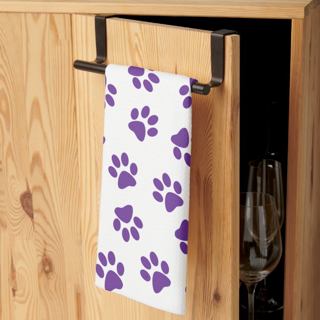 Paño De Cocina Patrón De Paws, Paws De Perro, Paws Púrpura (Pliegue de tercios)
