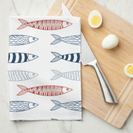 Paño De Cocina Patrón de peces de sardinas mediterráneas decorati