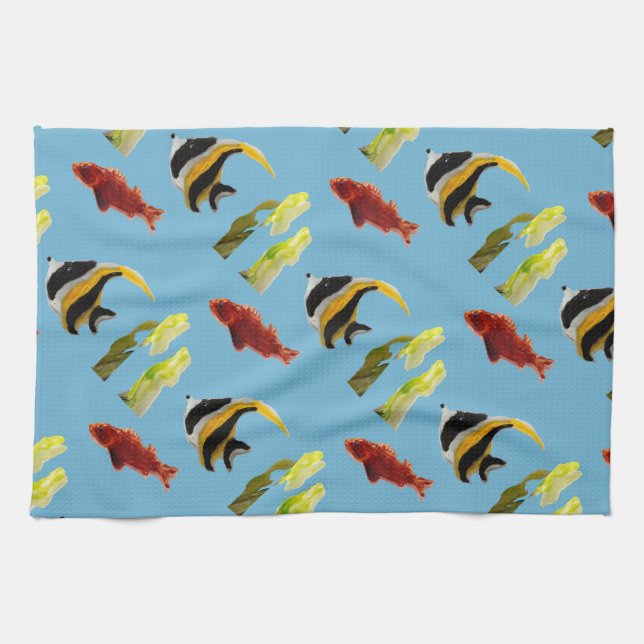 Paño De Cocina Patrón de peces del mar acuático (Horizontal)