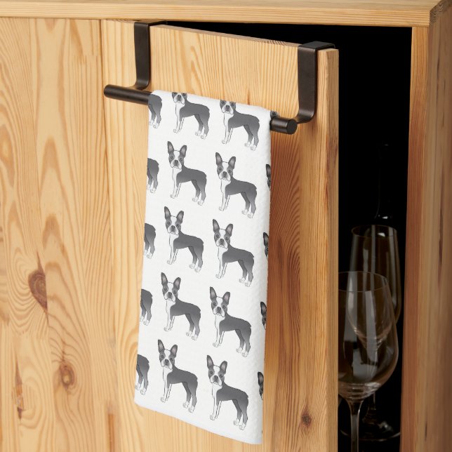Paño De Cocina Patrón de perro de dibujos animados Boston Terrier (Pliegue de tercios)