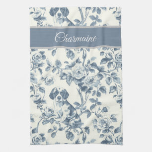 Paño De Cocina Patrón de perro floral vintage con nombre personal