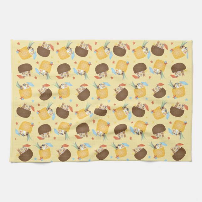 Paño De Cocina Patrón de perros de coco de piña colada (Horizontal)