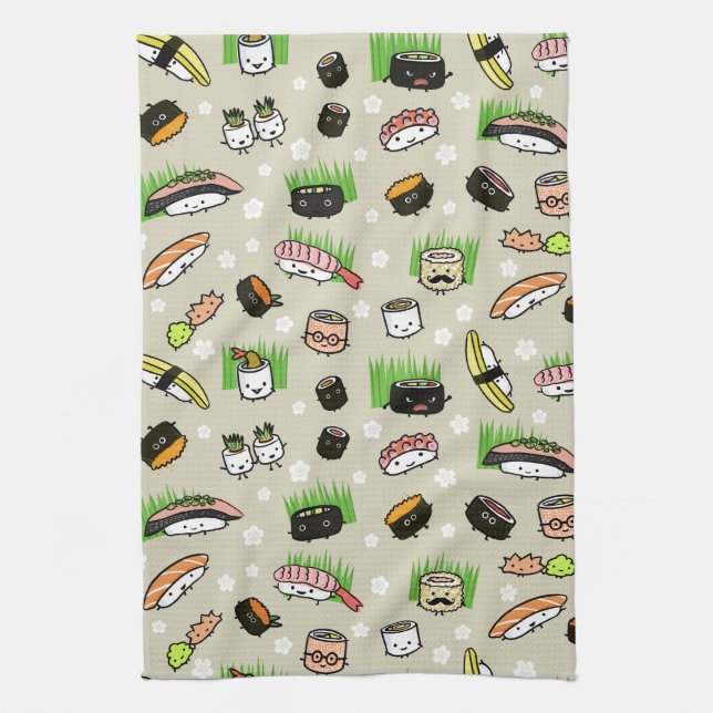 Paño De Cocina Patrón de Personajes de Sushi (Vertical)