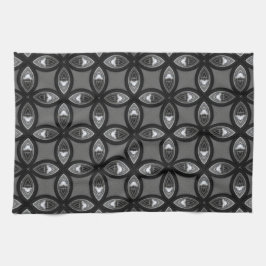 Paño De Cocina Patrón de Petales de color negro y gris