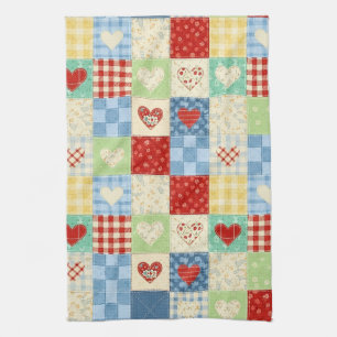 Paño De Cocina Patrón de picnic de corazones de patchwork rústico