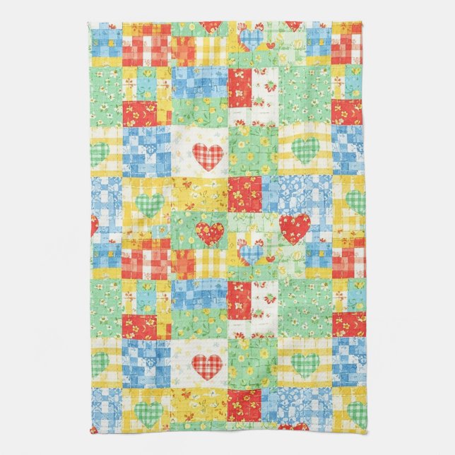 Paño De Cocina Patrón de picnic de patchwork floral pastel (Vertical)