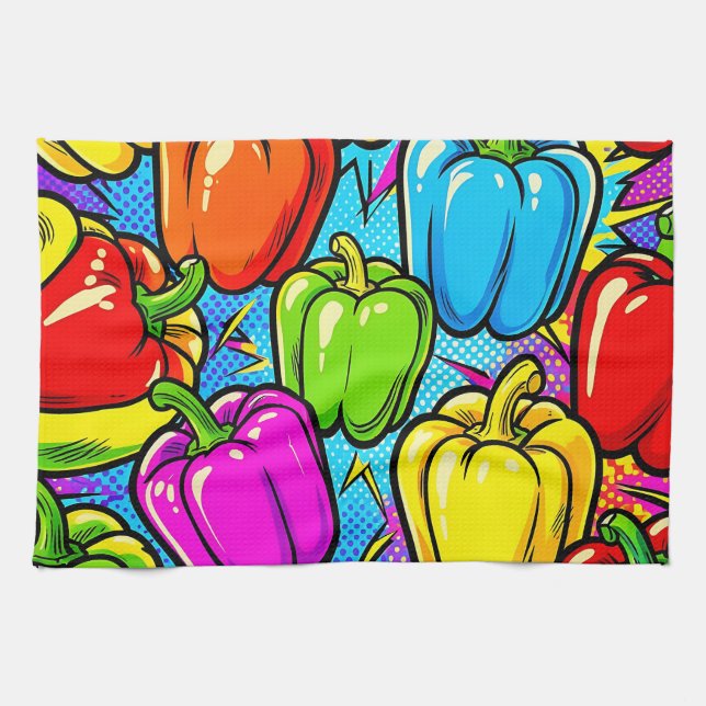 Paño De Cocina Patrón de pimientos pop art (Horizontal)