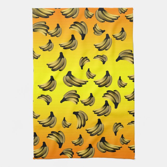 Paño De Cocina Patrón de plátanos amarillo dorado, (Vertical)