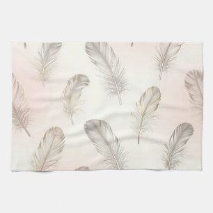 Paño De Cocina Patrón de pluma boho en tonos neutros suaves